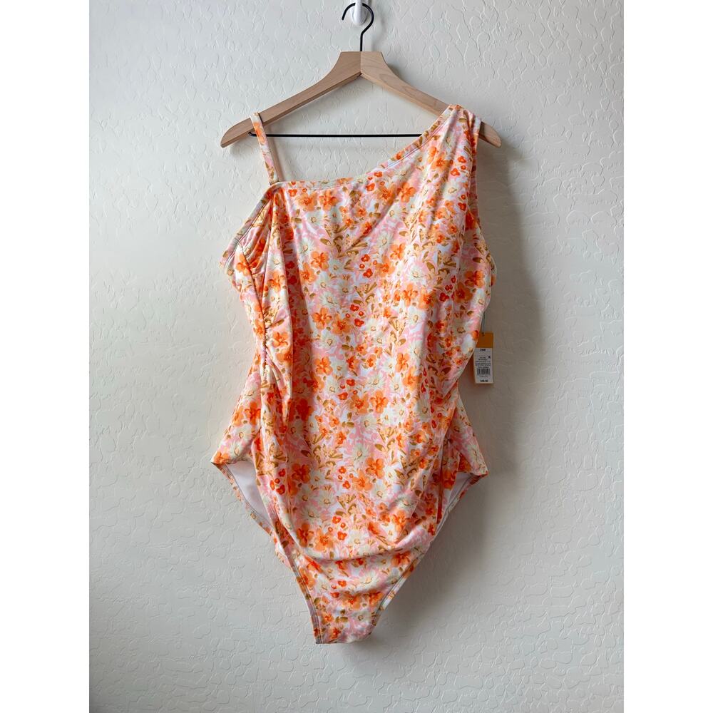 Kona Sol Floral One Piece Swimsuit One Shoulder NWT 24W
